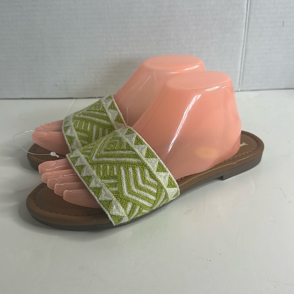 Haute Hippie green Aztec Embro Slide Sandals